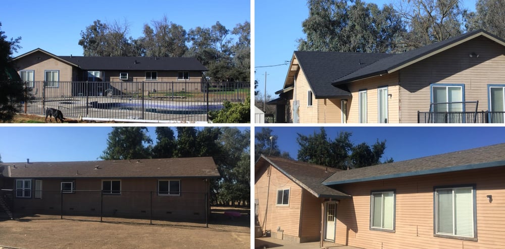 Before and after shot of the Martin's roof